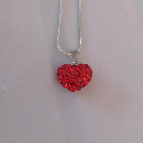 Ladies Red Crystal Heart Necklace - Picture 1 of 4